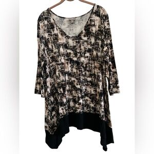 J.Jill  Black & Cream Anstract Print Tunic Top Stretch Rayon Size Large